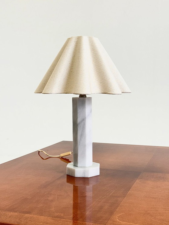 Vintage Marmeren Tafellamp Met Linnen Kap – Tafellampen, Marble (photo 2 of 10)
