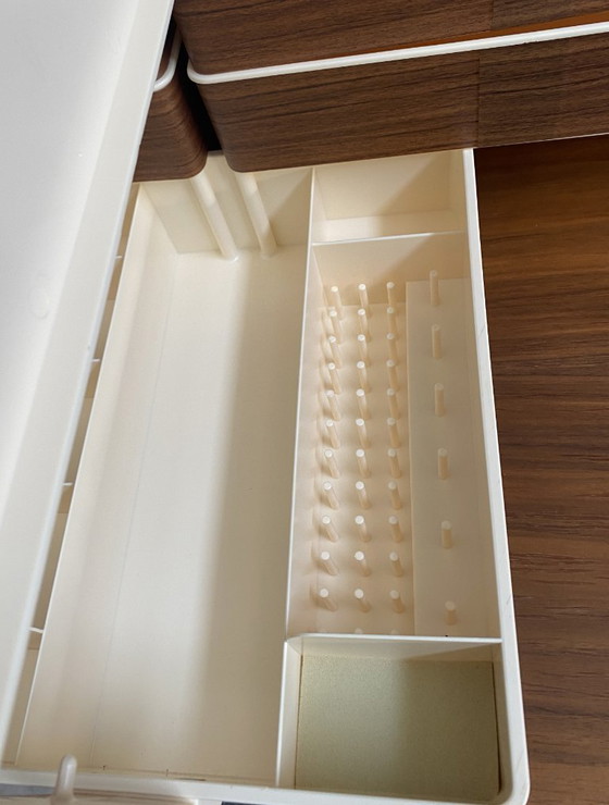 Image 1 of 1970s plastic brown sewing box in original box