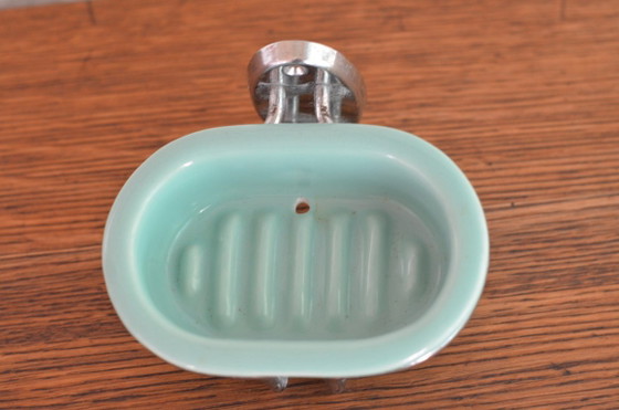 Porte-savon mural vintage en céramique, turquoise, Objets déco, Métal (photo 3 sur 14)