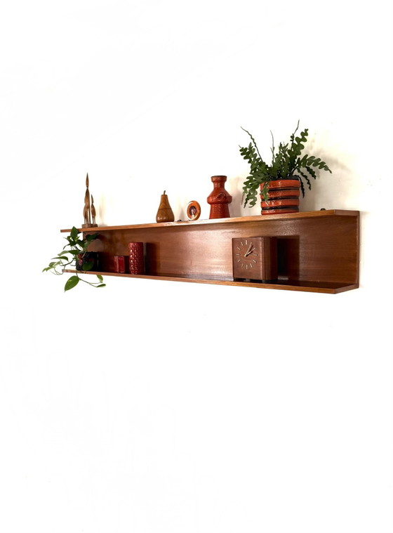Vintage XL (199cm) Teakhouten Wandplank, Jaren ‘60 – Wandkast, Wood (photo 13 of 13)