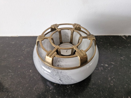 Image 1 of Portavelas Art Déco de vidrio y latón – ca. 1930–1940 – Ø16 cm