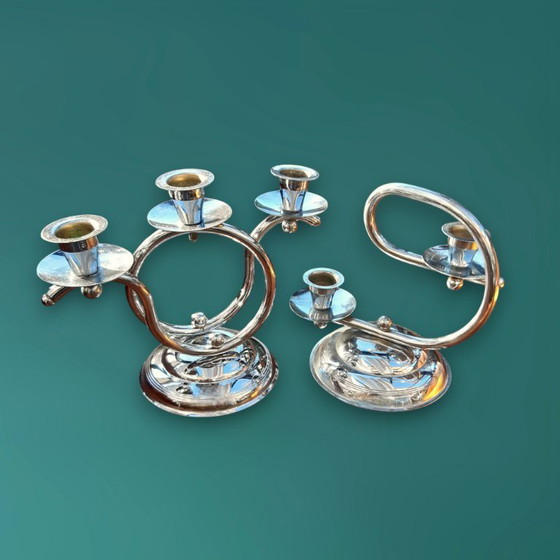 Image 1 of Paire de chandeliers Art Déco chromés