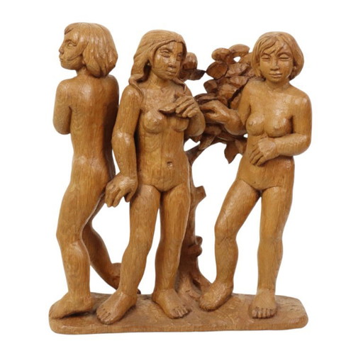 Estatua de roble, mujer desnuda, Fonteyne