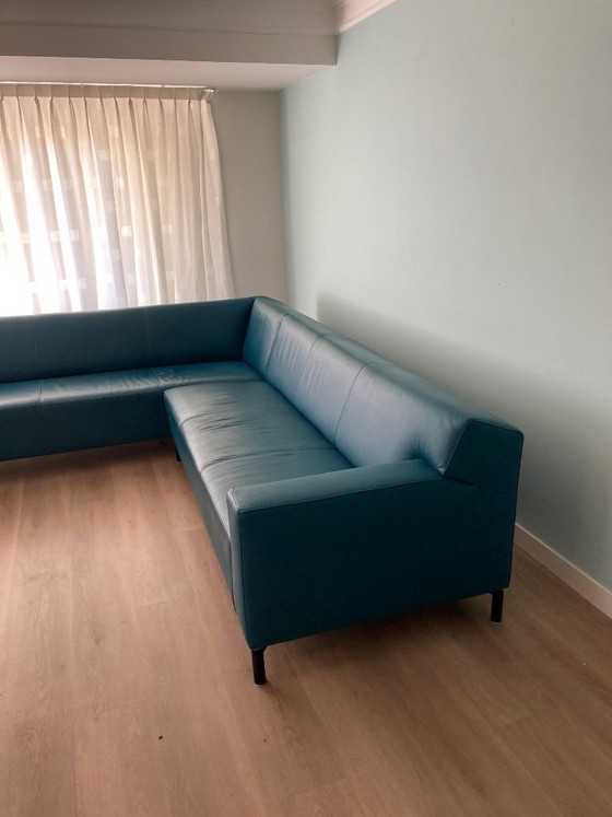 Leather Corner Sofa Petrol (photo 5 of 6)