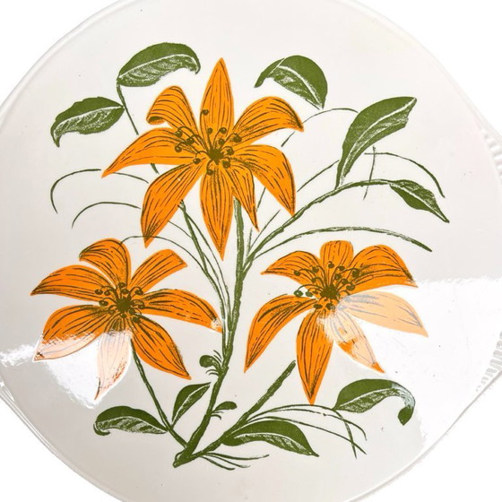 Image 1 of Plat à motifs floraux Edelkeramik Grünstadt, Allemagne des années 1960, style Mid-Century Modern