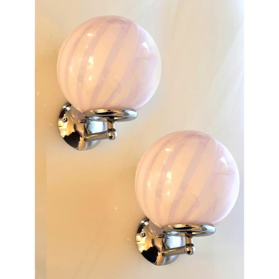 Image 1 of Contemporary Pink Swirl “Rods” Murano Glass Wall Sconce-Set of Two