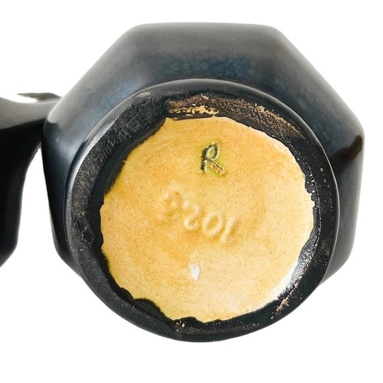 Image 1 of Antique Thulin Art Nouveau vases, matte black and green ceramic, 1910s