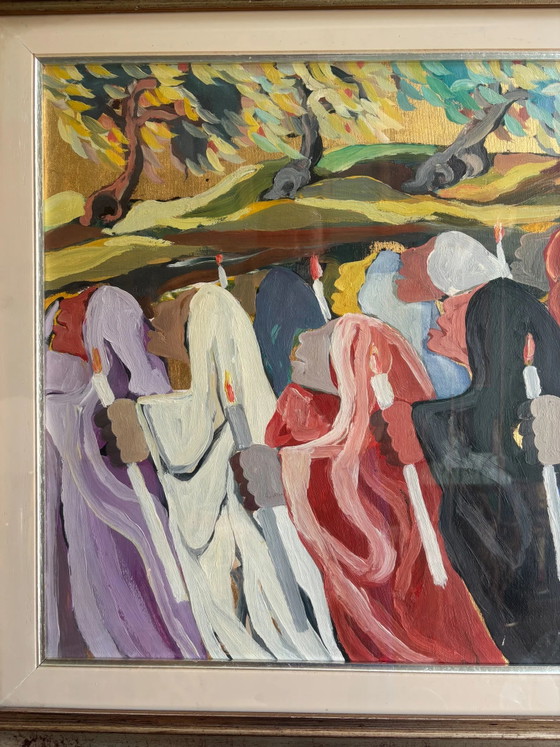 Ölgemälde auf Leinwand „Die Prozession“ von Saverio Terruso, 1970er Jahre – Gemälde & Zeichnungen, Canvas (photo 2 of 9)
