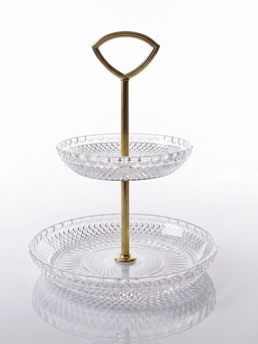 Vintage molded crystal and gilt metal display stand/server from the 1970s-1980s