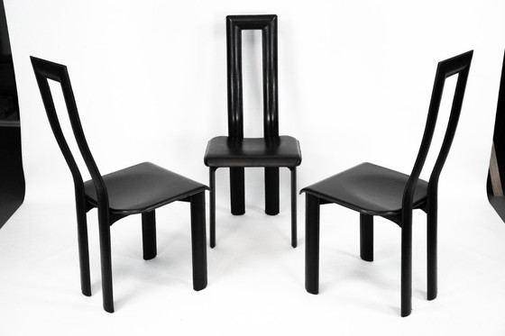 Image 1 of Postmodern Set of ten leather dining chairs by Antonello Mosca for Ycami. Italy 1980s