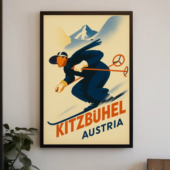 Kitzbühel Austria Skier Poster, Paper, Beige, Vintage (photo 5 of 6)