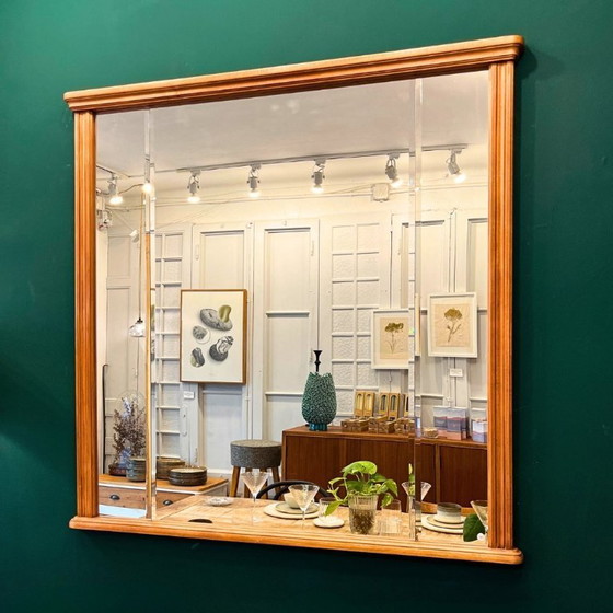 Image 1 of Specchio vintage bisellato con cornice in legno curvato, Spagna, anni '60