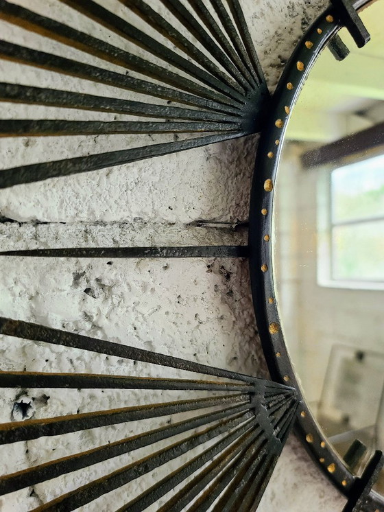 Image 1 of Miroir artisanal soleil fer motif palmes - création pièce unique