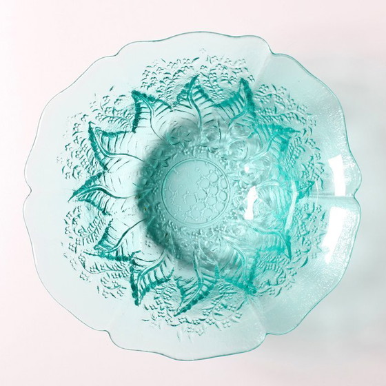 Image 1 of Vintage Teal Glass Fruit Bowl: Mid-Century Modern Pukeberg Sweden