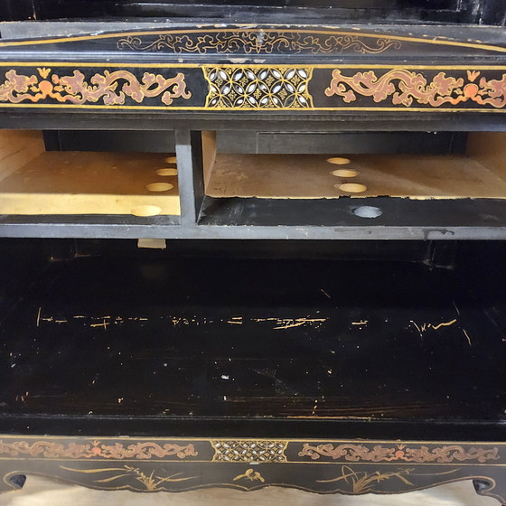 Image 1 of Armoire chinoise vintage en laque oiseaux fleurs (stéatite) armoire bohème / armoire orientale / armoire asiatique