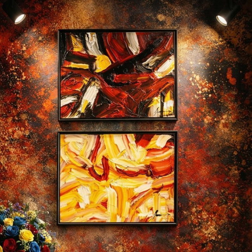 Exclusive Pendant of Works by the Master DE LUTTI, "Colorado" (2024) and "Di rosa" (2021), oil on canvas board.