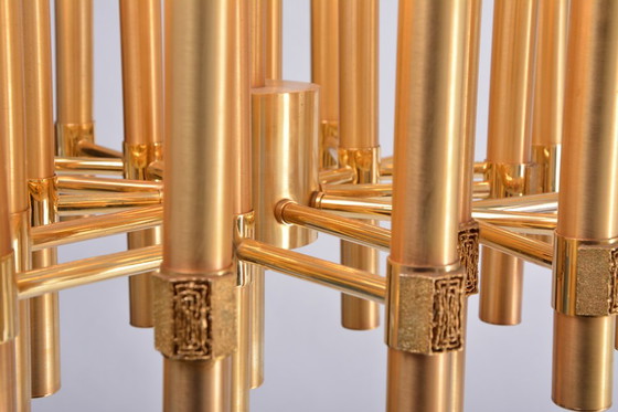 Image 1 of Gold Colored Mid-Century Modern Chandelier by Angelo Brotto for Esperia Italia
