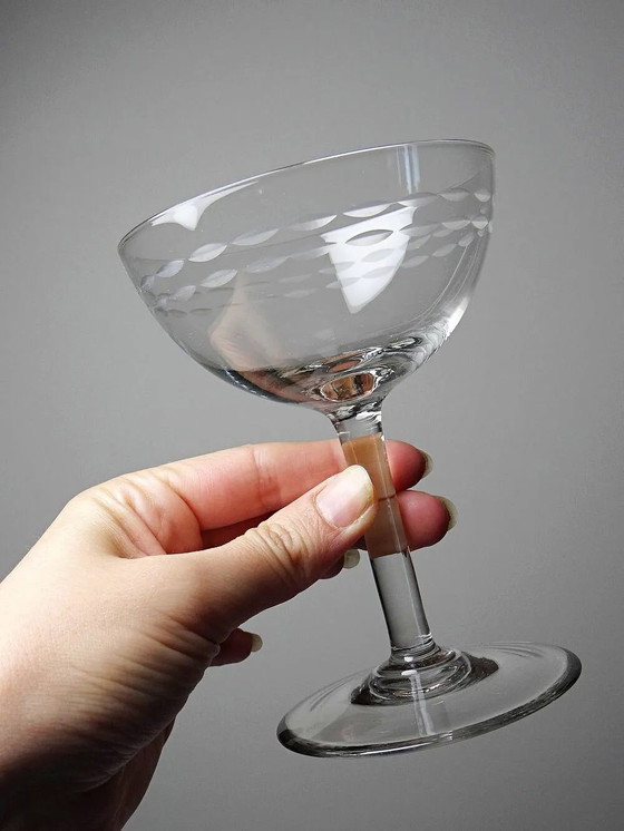4 large engraved champagne glasses, Art Deco style from . – Glass & Decanter, Crystal (photo 3 of 7)