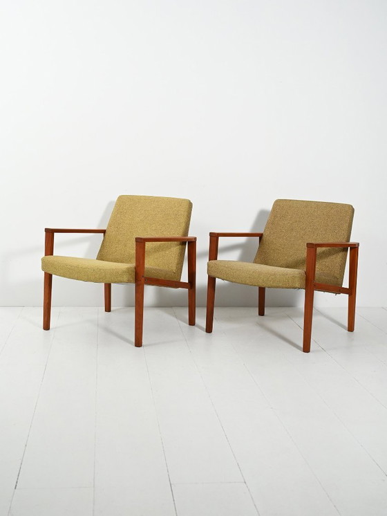 Image 1 of Coppia di poltrone danesi in teak con rivestimento verde