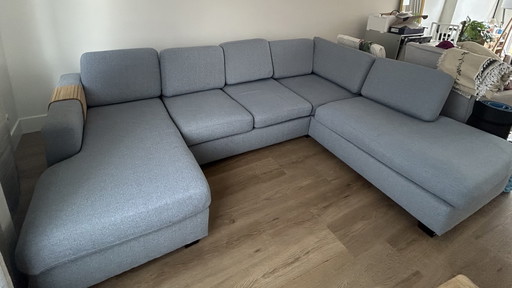 Leen Bakker lichtblauwe U-bank/hoekbank ophalen in breda