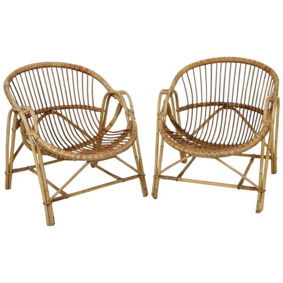 Image 1 of Set vintage di poltrone lounge in rattan stile boho