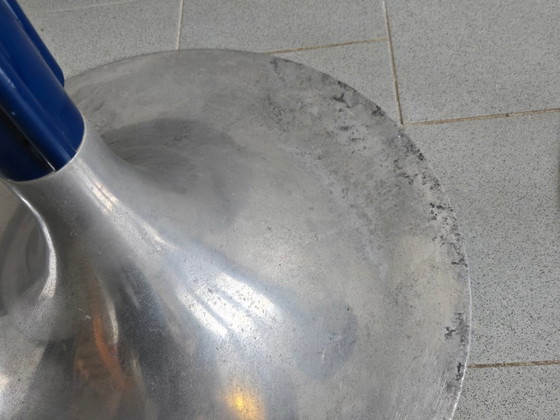 Image 1 of PAIRE DE TABOURETS DE BAR VINTAGE 1970 SIMILI-CUIR BLEU & ALUMINIUM DLG KNOLL