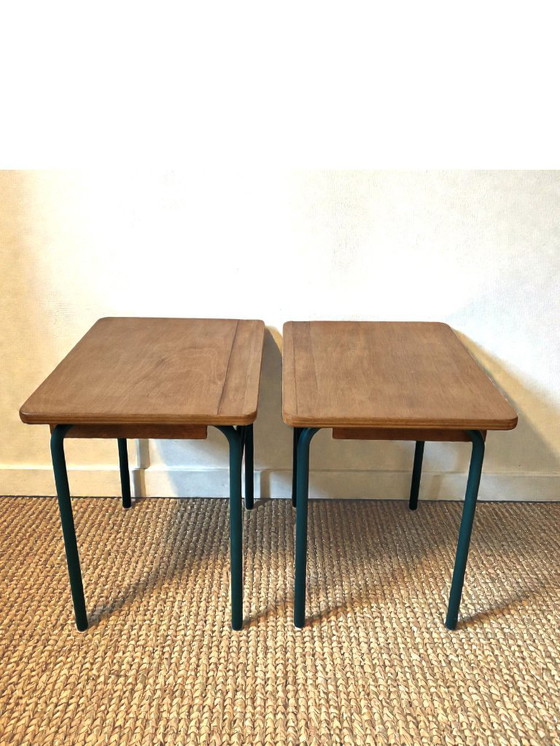 Image 1 of Coppia di comodini in legno e metallo