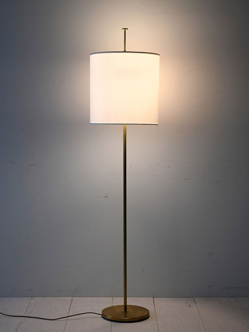 Lampadaire scandinave vintage en laiton et tissu