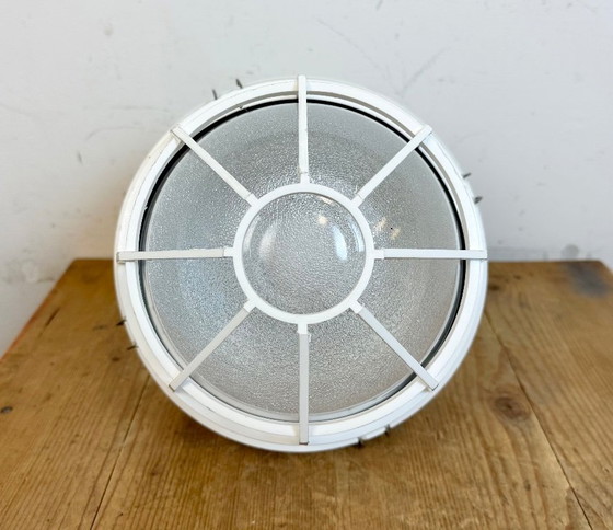 Image 1 of White Industrial Factory Light with Plastic Grid from Elektrosvit, 1990s