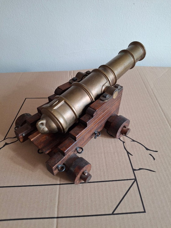 Image 1 of Large bronze and wood cannon, 33 cm long