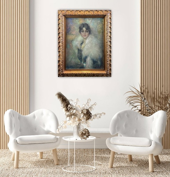 Image 1 of Olieverfschilderij op canvas, Portret van een jonge vrouw, Italië Gesigneerd en gedateerd 1917