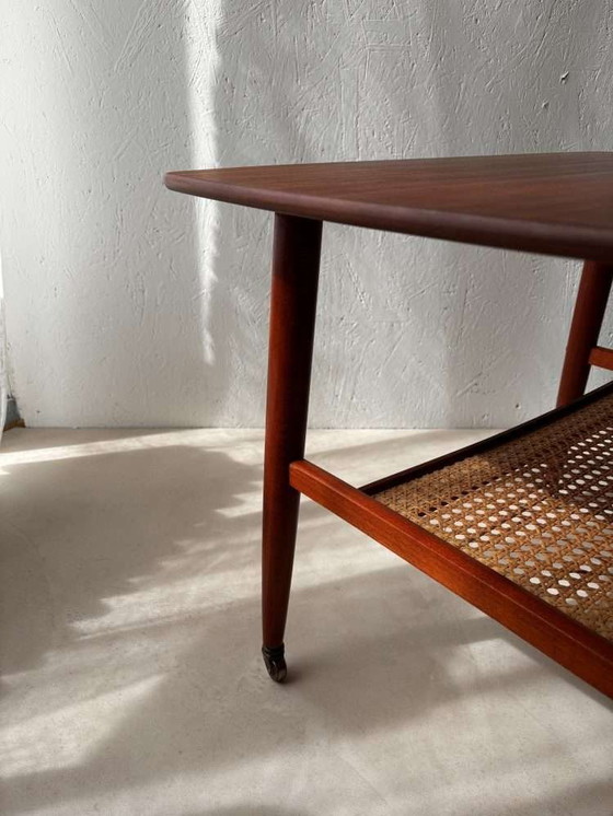Image 1 of Swedish design side table Alberts mahogany & webbing 1960s