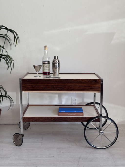 Vintage Bauhaus trolley barcart serveerwagen jaren 60 – Chrome, Wood