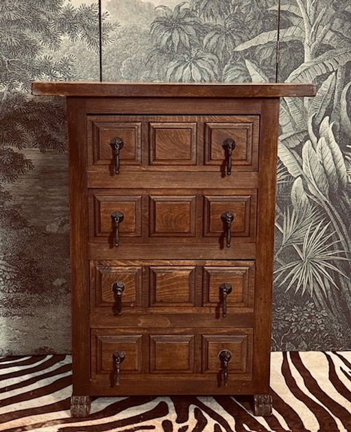 Spanish Oak Brutalist Cabinet Drawer Dresser