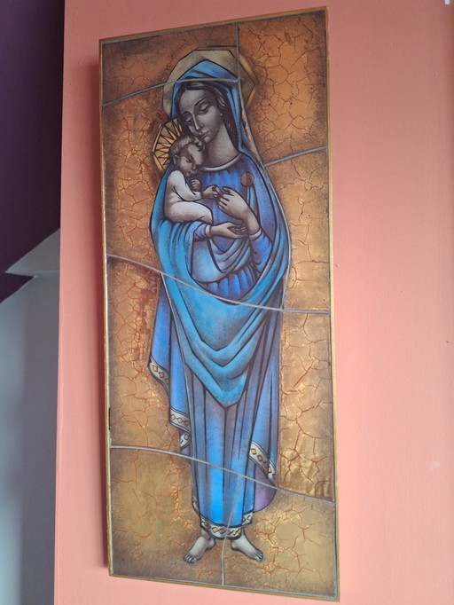 Oggetto opalino Maria con Gesù bambino