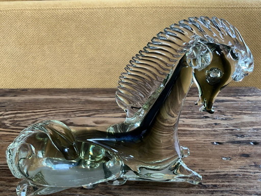 Murano glass reclining horse olive khaki