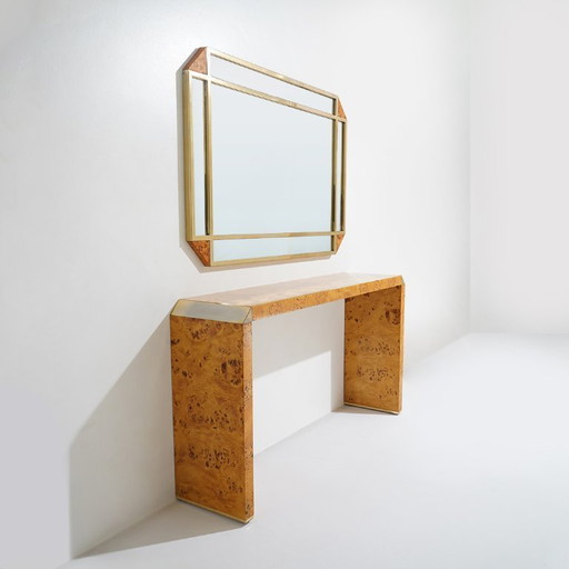 Console table with mirror in briar root by Mario Falcone for Fratelli Turri, 1970s