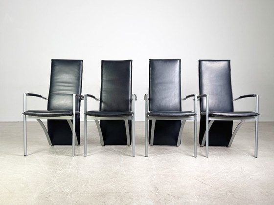 Image 1 of 4er Set Ronald Schmitt RST 4 Stühle Leder Design Stuhl Armlehnen