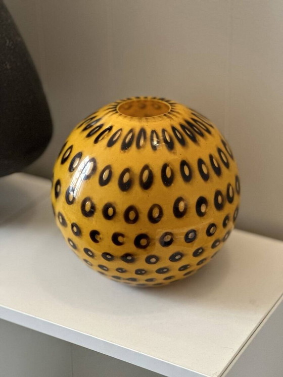 Image 1 of Antique Black And Yellow Speckled Glass Vase