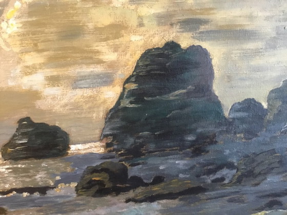 Image 1 of Painting signed Amédée Julien Marcel-Clément (1873-1950) "In the rocks of Belle-Ile"