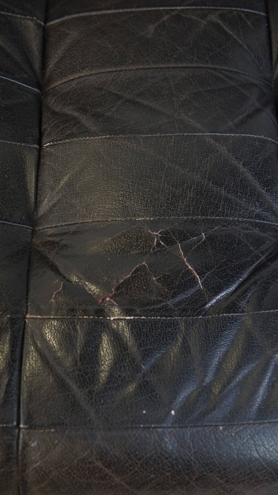 Image 1 of Graues Vintage Leder Elemente Design Sofa 2 Elemente + Hocker