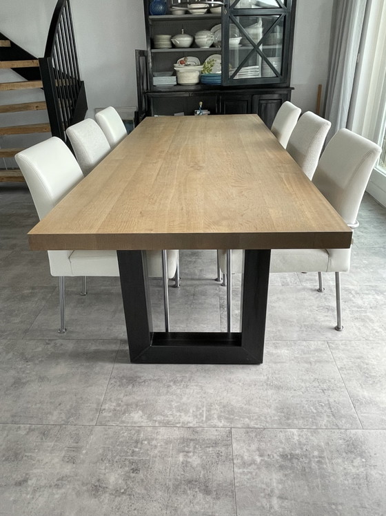 Image 1 of Modern oak table with metal base