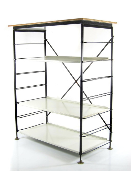 Mesa independiente de diseño vintage clásico minimalista con estantes ajustables