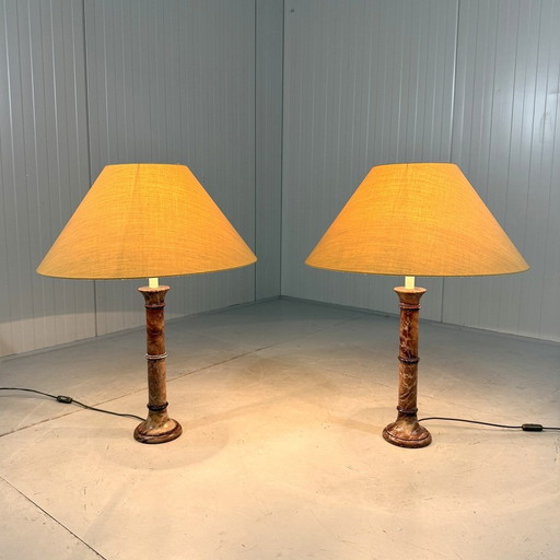 Satz von 2 großen Marmor-Tischlampen 1970'S