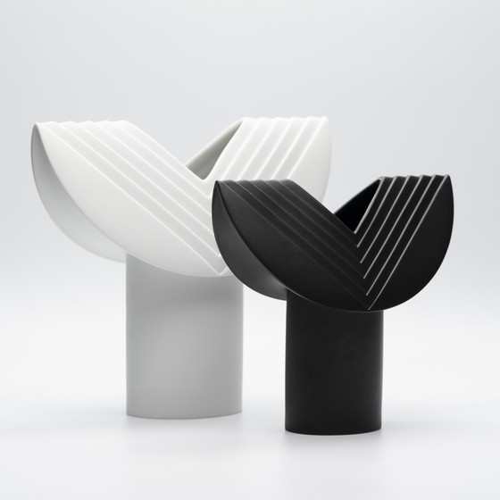 Image 1 of Rosenthal Studio Line Bisque Porcelain Vase Duo Ambrosio Pozzi Totem Minimalist