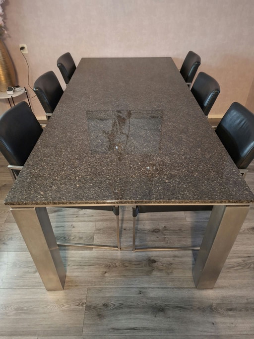 Beautiful Dining Table With Granite Top And 6 Chairs – eettafels, Metal, Stone (photo 2 of 5)