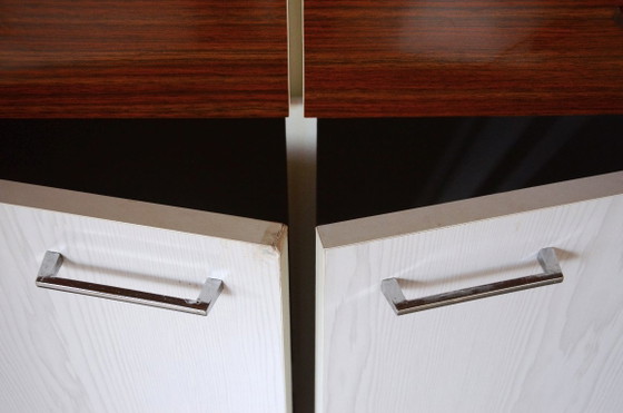Low Formica Buffet Cabinet, White and Dark Wood, W80xD47xH81cm, Vintage – Sideboard, Metal (photo 4 of 9)