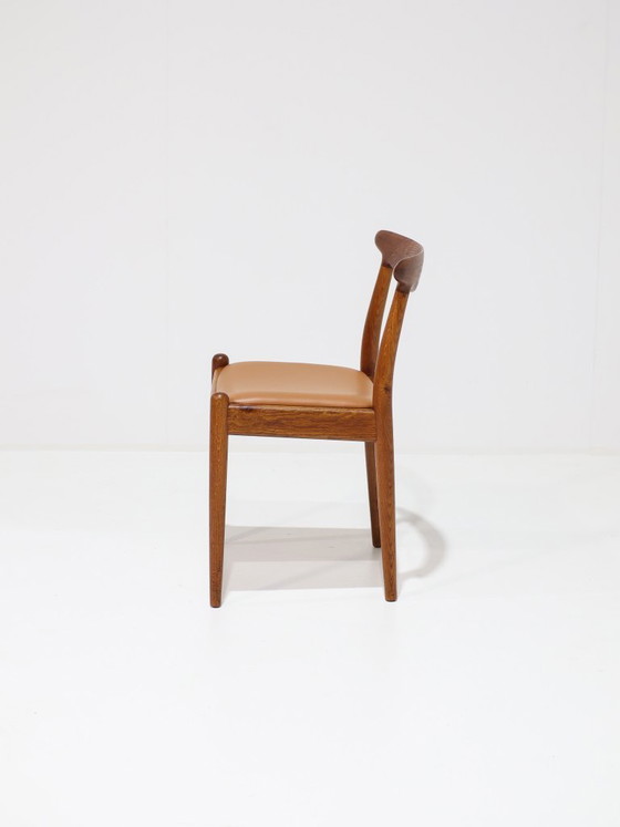 Hans J. Wegner W1 Chaise Chêne Cuir C.M. Madsen Années 1950 – Hans Wegner, Chaises de salle à manger, Leather (photo 3 of 12)