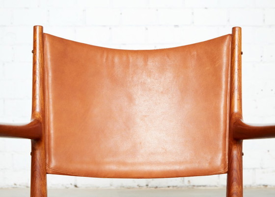 Paar Hans Wegner JH-513 Fauteuils voor Johannes Hansen, Hout, Leer, Bruin, Mid Century Modern (foto 13 van 15)