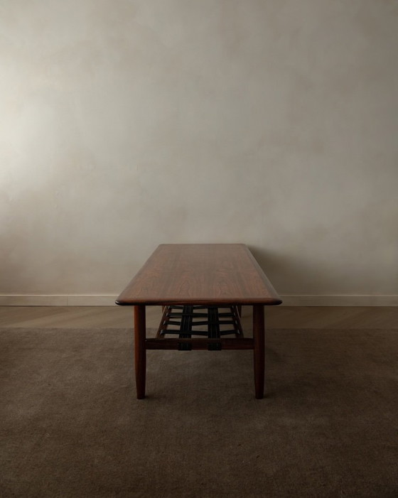 Image 1 of Vintage Rosewood Coffee Table With Leather Magazine Shelf by Topform, Mid-Century Dutch Design, 1960s